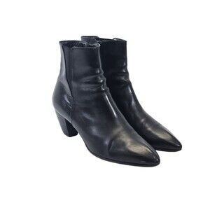 LM Women's 38 Lorenzo Banif Black Pointed Ankle Boots Booties Leather 2.5" Heel